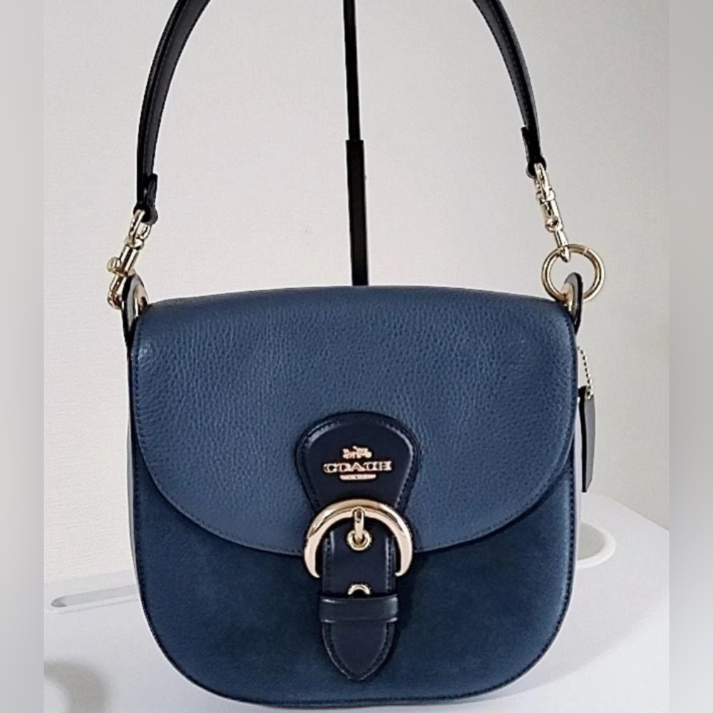 Coach Shoulder Bag Crossbody 23 in a blue and grey Suede and Leather Combo